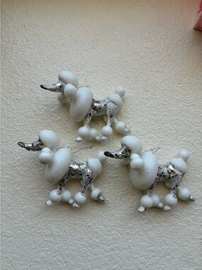 White Glitter French Poodle Dog Christmas Ornament Set of Three